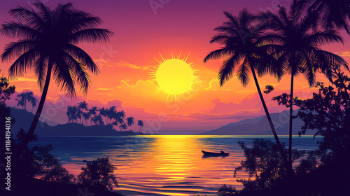 Enchanting twilight glow creating warm dusk shadows and beautiful sunset silhouettes. Sunshadow. Illustration photo