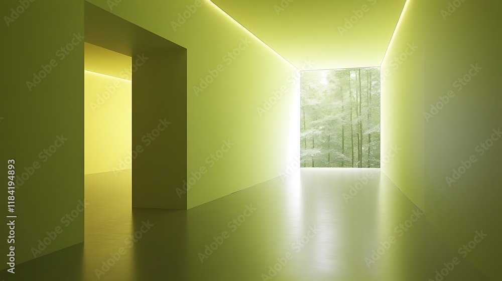 Minimalist Green Room With Forest View Minimalist Green Room With Forest View