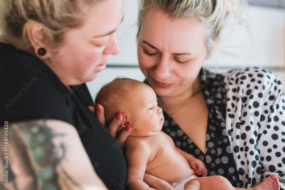 Women gay couple having fun with their baby daughter at home. Women gay couple having fun with their baby daughter at home.