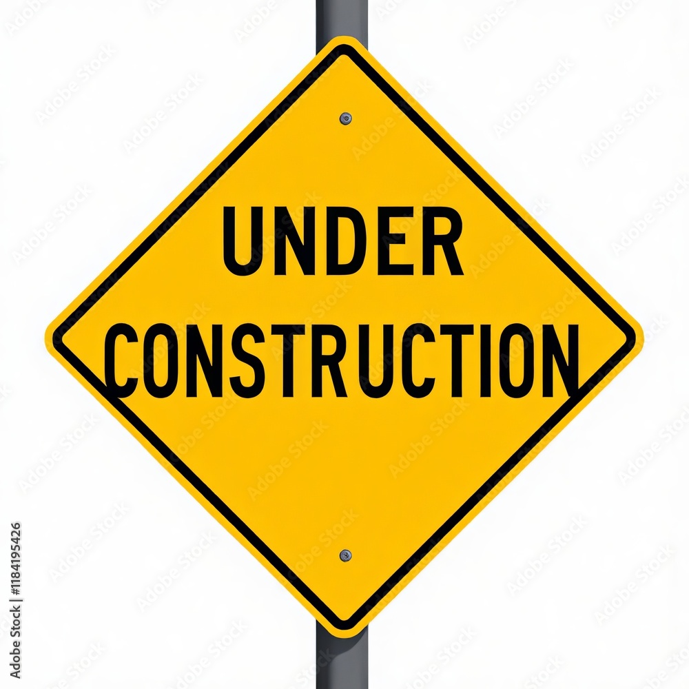 Yellow Under Construction sign with black lettering Yellow Under Construction sign with black lettering