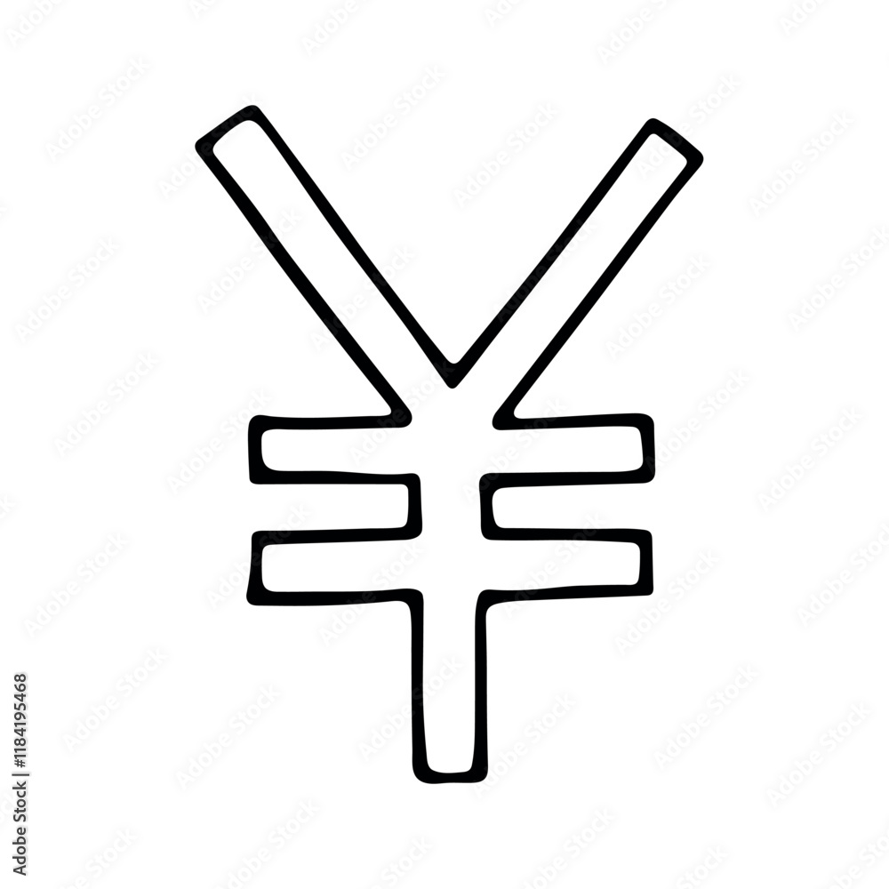Hand drawn yen currency symbol. Brush stroke doodle. Single element for design Hand drawn yen currency symbol. Brush stroke doodle. Single element for design