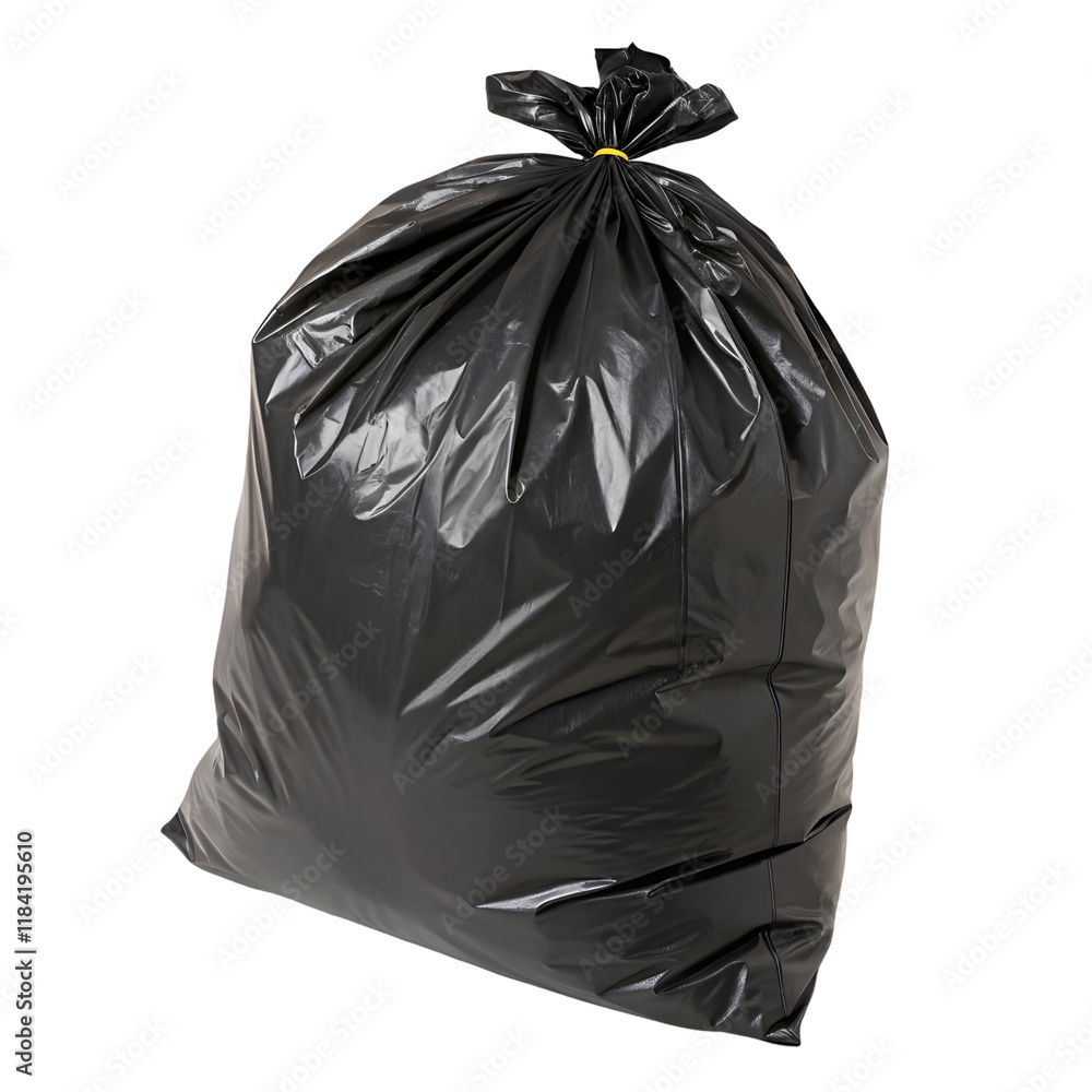 Large black garbage bag filled with waste ready for disposal in an urban setting