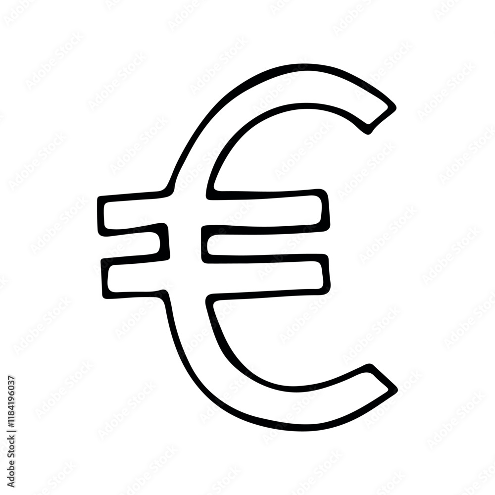 Hand drawn euro currency symbol. Brush stroke doodle. Single element for design Hand drawn euro currency symbol. Brush stroke doodle. Single element for design