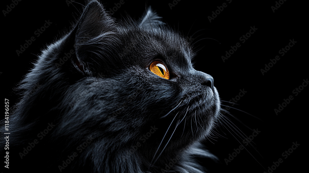 Black cat with glowing amber eyes close-up on a dark background Black cat with glowing amber eyes close-up on a dark background