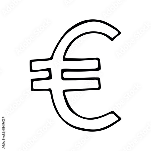 Hand drawn euro currency symbol. Brush stroke doodle. Single element for design