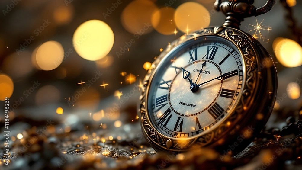 New Year's Eve Celebration: Clock and Fireworks on Abstract Defocused Background, Waiting for Midnight Bliss New Year's Eve Celebration: Clock and Fireworks on Abstract Defocused Background, Waiting for Midnight Bliss