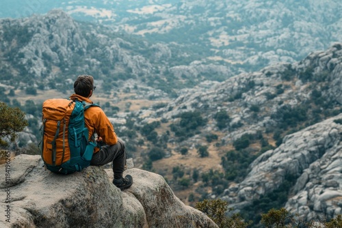 Wallpaper Mural Hiker Contemplating Mountain Vista Scenic Backpacker View Torontodigital.ca