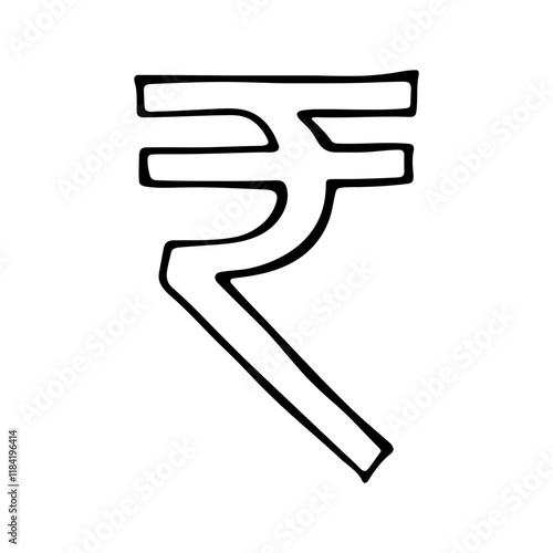 Hand drawn rupee currency symbol. Brush stroke doodle. Single element for design