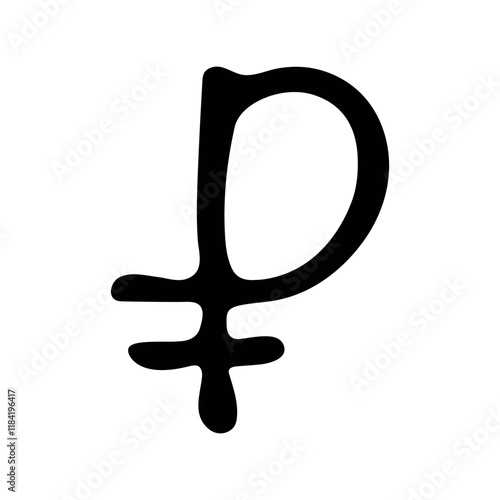 Hand drawn russian ruble currency symbol. Brush stroke doodle. Single element for design