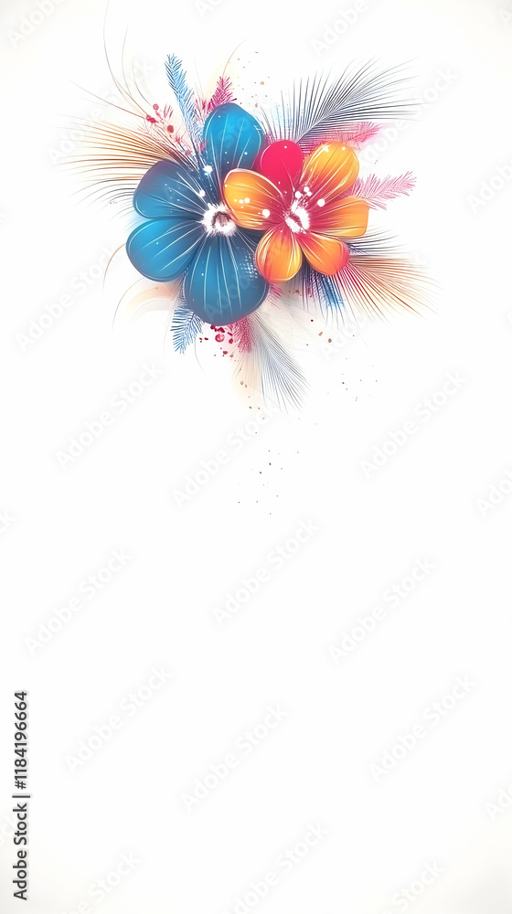 Obraz premium Vibrant tropical flowers, artistic design, white background, suitable for greeting cards or websites
