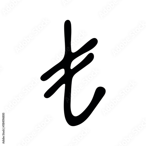 Hand drawn turkish lira currency symbol. Brush stroke doodle. Single element for design