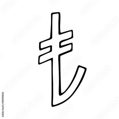 Hand drawn turkish lira currency symbol. Brush stroke doodle. Single element for design