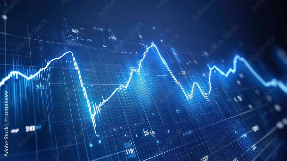 Abstract glowing blue stock market graph on dark background showing financial data and market trends. Abstract glowing blue stock market graph on dark background showing financial data and market trends.
