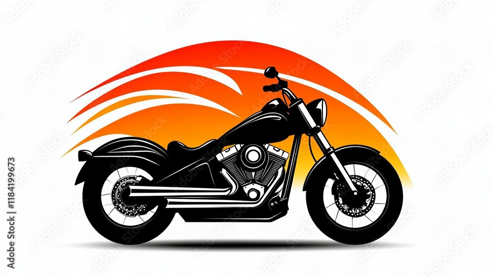 Fototapeta premium Black chopper motorcycle illustration against an orange and white background.