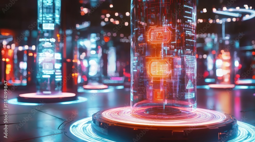 Futuristic Digital Data Center: Neon Glow, Cyberpunk Technology Futuristic Digital Data Center: Neon Glow, Cyberpunk Technology