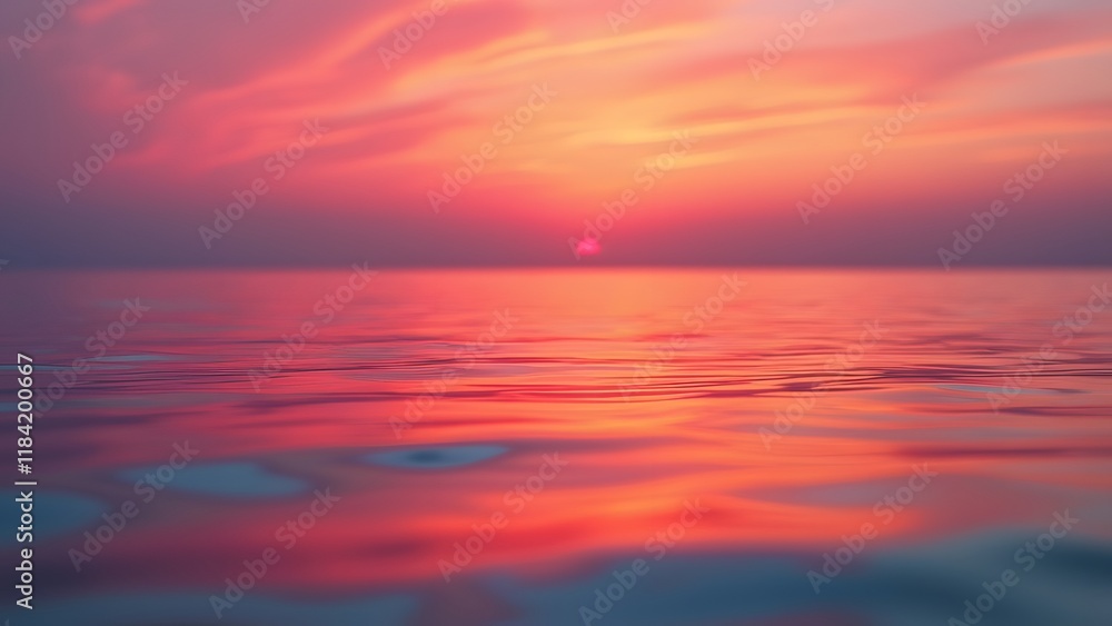 Obraz premium Vibrant Pink and Orange Sunset Reflection on Calm Water, Minimalist Peach-toned Ripples
