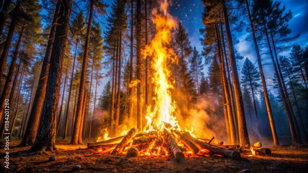 Majestic Bonfire in Serene Forest Setting Majestic Bonfire in Serene Forest Setting