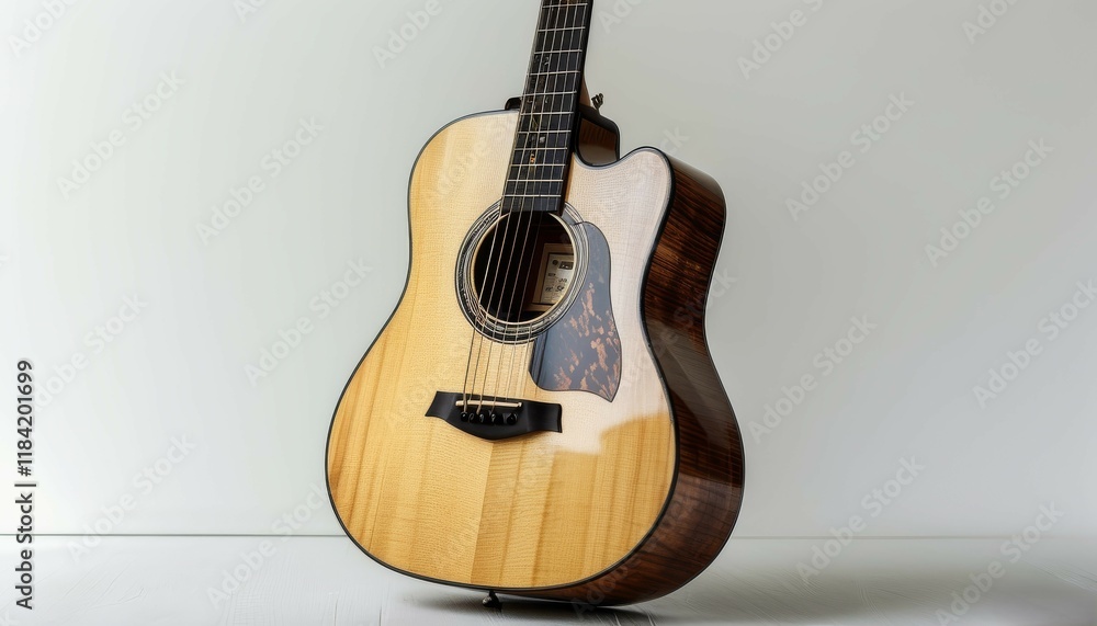 Obraz premium a light ivory guitar lying on a light white background