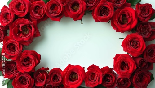 a frame of gorgeous red roses on a white background