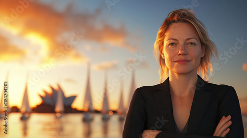 Empowering woman at sunset sydney portrait urban close-up confidence and inspiration