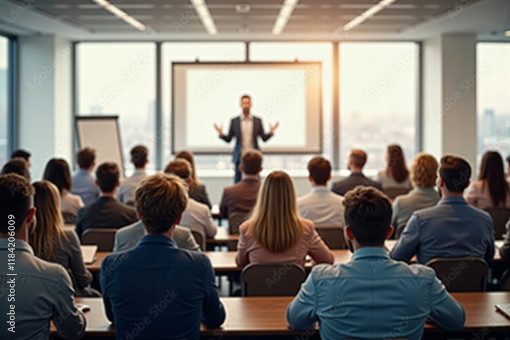 Obraz premium Professional Business Conference with Engaged Audience in a Modern Meeting Room during Presentation