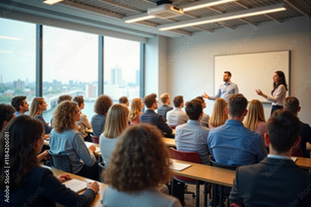 Obraz premium Professional Business Conference with Engaged Audience in a Modern Meeting Room during Presentation