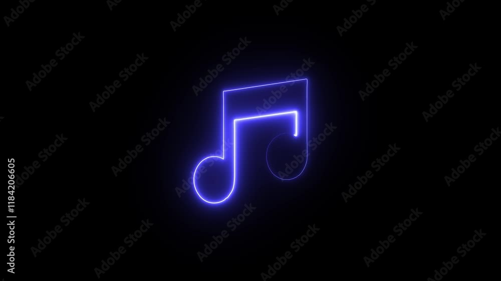 Neon music icon animation. neon glowing single musical note icon abstract animation. Neon music icon animation. neon glowing single musical note icon abstract animation.