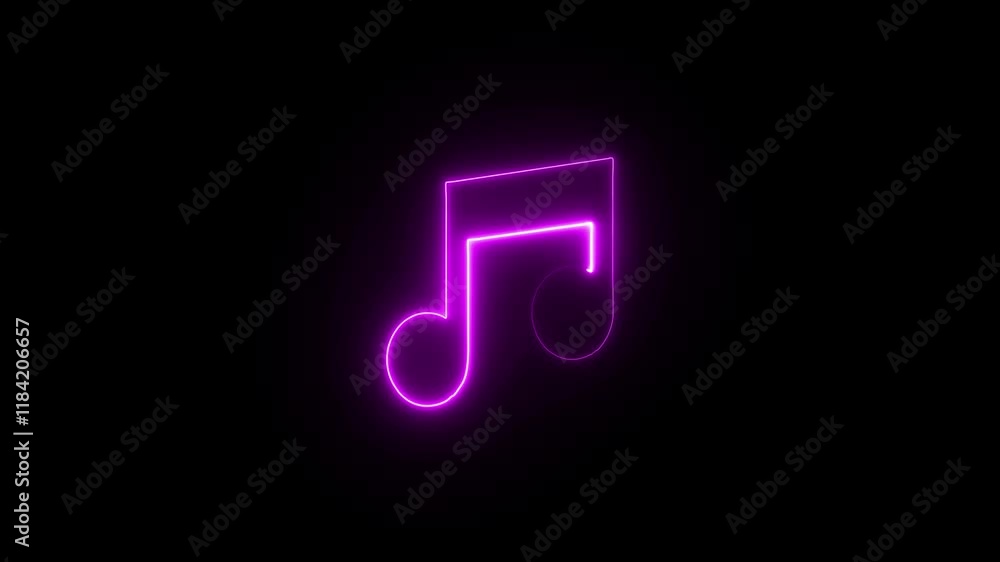 Neon music icon animation. neon glowing single musical note icon abstract animation. Neon music icon animation. neon glowing single musical note icon abstract animation.