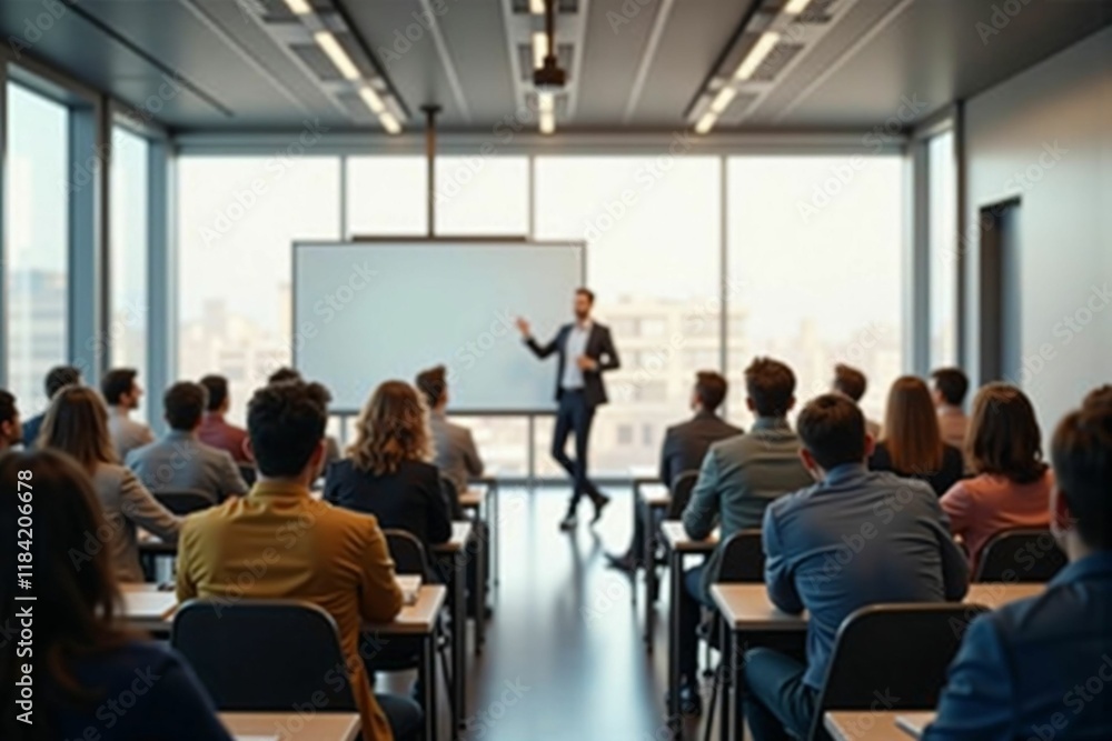 Professional Business Conference with Engaged Audience in a Modern Meeting Room during Presentation Professional Business Conference with Engaged Audience in a Modern Meeting Room during Presentation