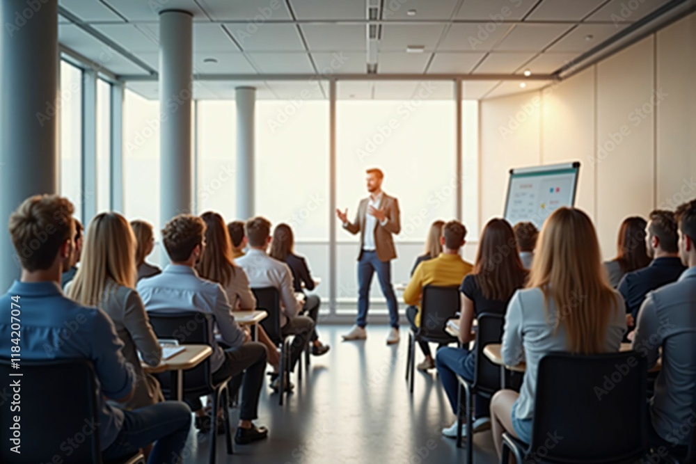 Obraz premium Professional Business Conference with Engaged Audience in a Modern Meeting Room during Presentation