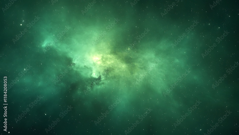Fototapeta premium Vibrant Green Nebula, Cosmic Clouds and Stars in Deep Space - Stunning Galaxy Background