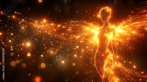 Luminous Angelic Figure with Golden Wings of Light