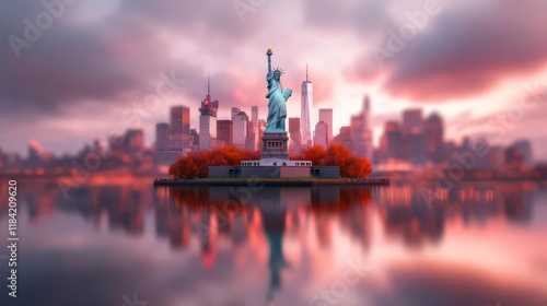 Lady Liberty's Sunset Serenade: NYC skyline ablaze!