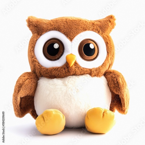 Cute brown owl plush toy isolated on white background. photo