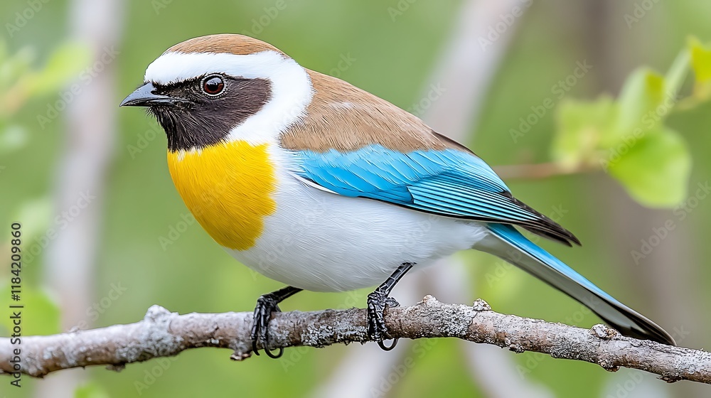 Obraz premium Vibrant Blue winged Bird on Branch Exotic Wildlife Nature Photography