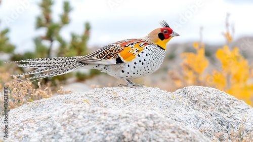 Majestic Himalayan Monal Pheasant on Rock photo