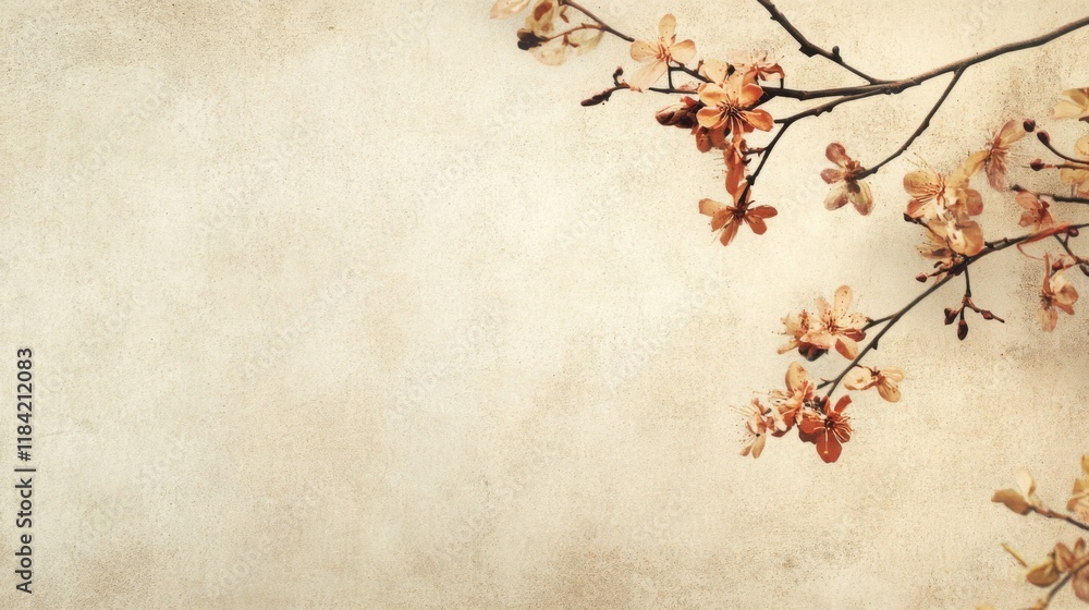 This image features delicate cherry blossoms against a textured beige background, highlighting natural elegance and serene beauty perfect for tranquil settings. This image features delicate cherry blossoms against a textured beige background, highlighting natural elegance and serene beauty perfect for tranquil settings.