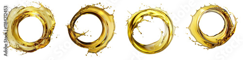Four swirling golden rings, each with dynamic movement, suggesting fluidity and elegance.