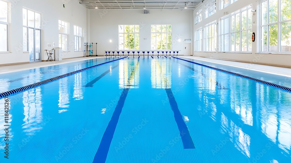 Fototapeta premium Indoor Swimming Pool Blue Water Lanes Modern Architecture