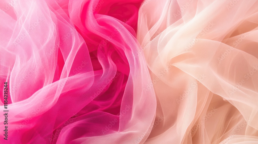 Soft layers of pink and peach fabric create an elegant and dream Soft layers of pink and peach fabric create an elegant and dream