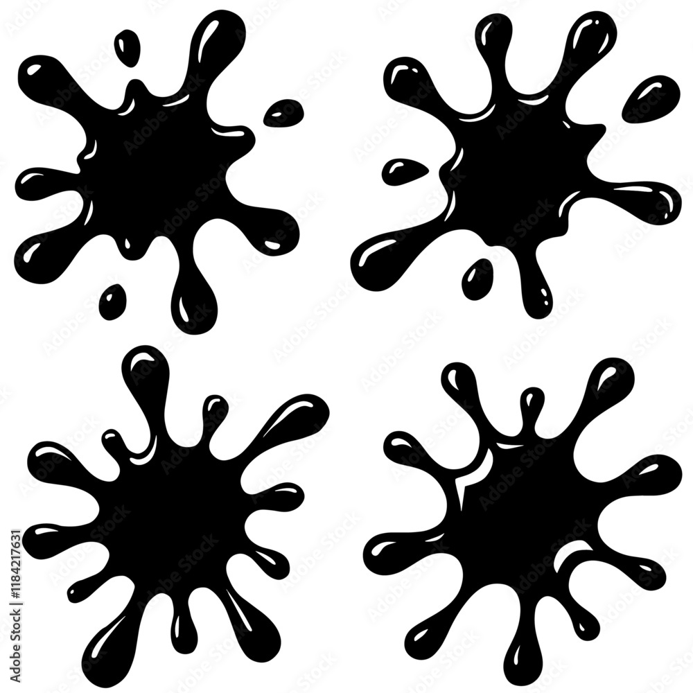 Collection of black vector splashes, isolated black ink or oil splashes set Collection of black vector splashes, isolated black ink or oil splashes set