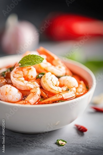 Delicious Balachaung Condiment Featuring Spicy Dried Shrimp with Garlic, Perfect for Enhancing Meals and Adding Flavor to Dishes, Ideal for Food Photography and Culinary Projects photo