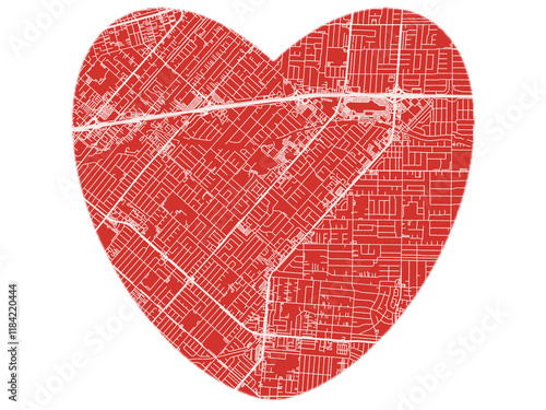 Heart-Shaped Map of West Covina  California, USA in Bold Red and White Design. photo