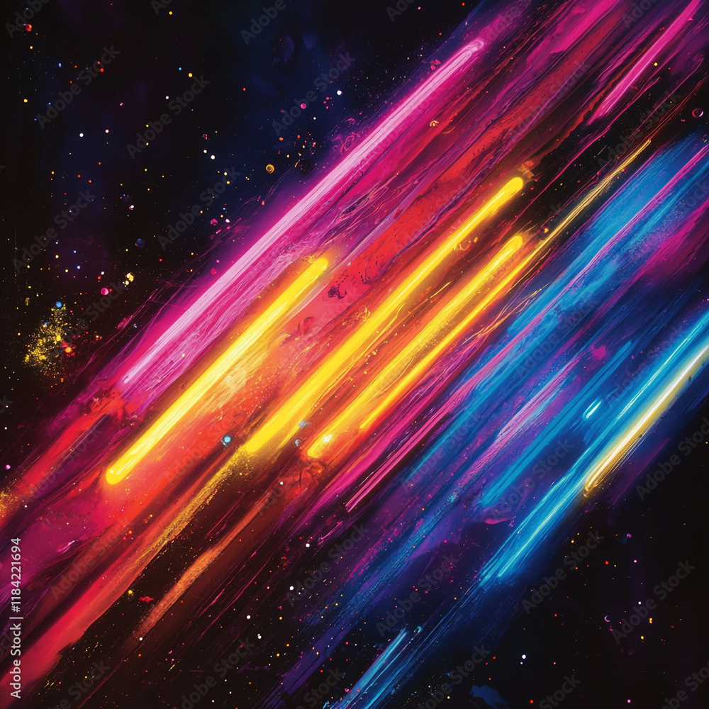 Obraz premium Abstract neon streaks in vibrant cosmic background with glowing colors