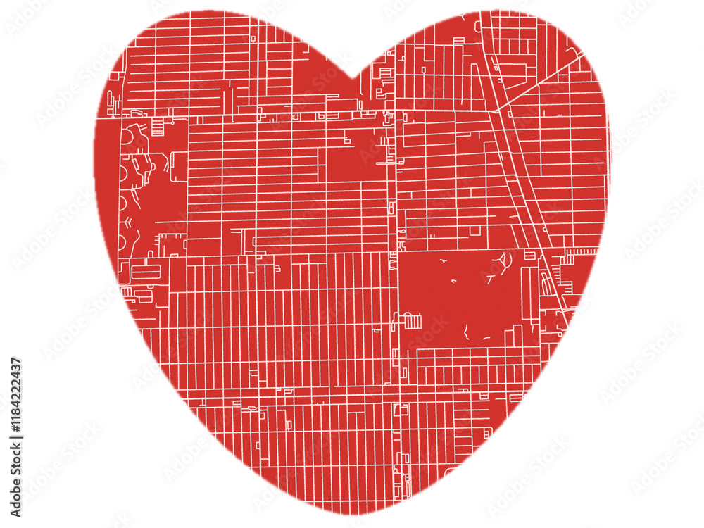 Heart-Shaped Map of West Ridge Illinois, USA in Bold Red and White Design. Heart-Shaped Map of West Ridge Illinois, USA in Bold Red and White Design.