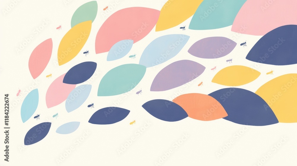 Fototapeta premium Ants watercolor concept. Vibrant Watercolor Trail of Doodled Ants Abstract Pattern Background