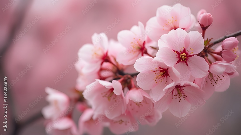 Stunning Spring Blossom Close-up, Soft Pink Cherry Blossoms with Shallow Depth of Field in Reddish Hues Stunning Spring Blossom Close-up, Soft Pink Cherry Blossoms with Shallow Depth of Field in Reddish Hues