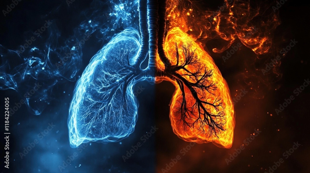 Captivating Representation of Healthy and Unhealthy Lungs Illustrating the Contrast Between Optimal and Detrimental Respiratory Conditions Captivating Representation of Healthy and Unhealthy Lungs Illustrating the Contrast Between Optimal and Detrimental Respiratory Conditions