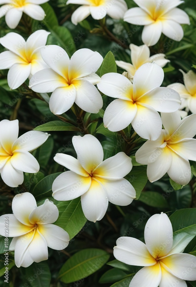 vibrant white plumeria against a lush green background , floral garden, plumeria plant vibrant white plumeria against a lush green background , floral garden, plumeria plant