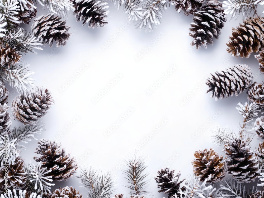 Snow Covered Pine Cones and Branches Frame Snow Covered Pine Cones and Branches Frame